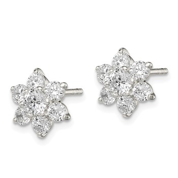 Sterling Silver CZ Flower Post Earrings — alternate view
