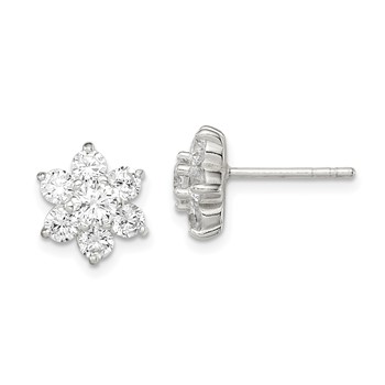 Sterling Silver CZ Flower Post Earrings