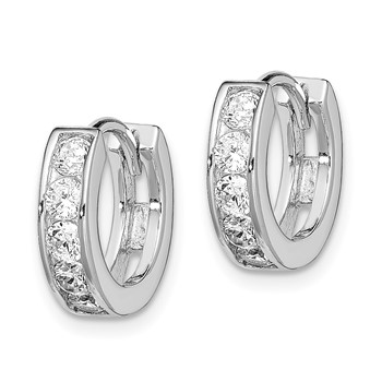 Sterling Silver Rhodium-plated CZ Hinged Hoop Earrings — alternate view