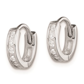 Sterling Silver Rhodium-plated CZ Hinged Hoop Earrings — alternate view