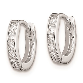 Sterling Silver Rhodium-plated CZ Hinged Hoop Earrings — alternate view