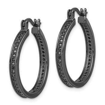 Sterling Silver Black Rhodium-plated Black CZ Round Hoop Earrings — alternate view