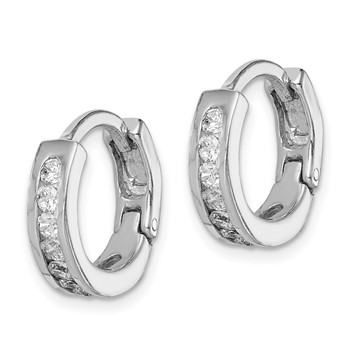 Sterling Silver Rhodium-plated CZ Hinged Earrings — alternate view
