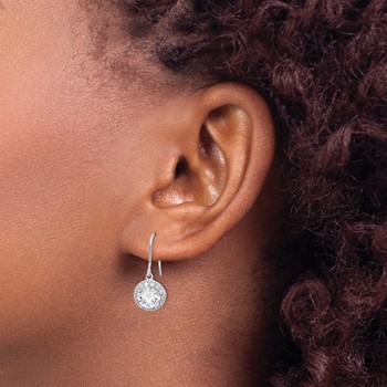 Sterling Silver Rhodium-plated Polished Round CZ Halo Dangle Earrings — alternate view