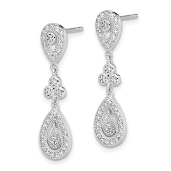 Sterling Silver Rhodium-plated CZ Pavé Pear Dangle Post Earrings — alternate view