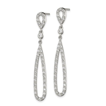 Sterling Silver Rhodium-plated Polished CZ Teardrop Post Dangle Earrings — alternate view
