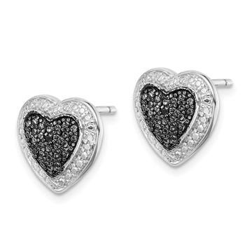 Sterling Silver Black Rhodium Plated Black CZ Heart Post Earrings — alternate view