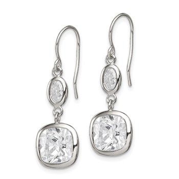 Sterling Silver Rhodium-plated Polished Oval & Square CZ Dangle Earrings — alternate view