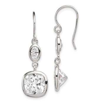 Sterling Silver Rhodium-plated Polished Oval & Square CZ Dangle Earrings
