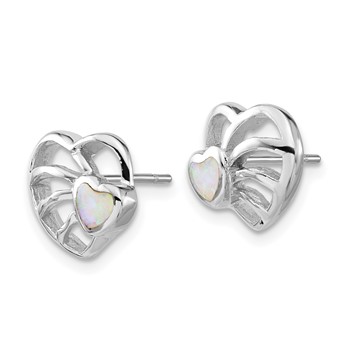 Sterling Silver Synthetic Opal Heart Post Earrings — alternate view