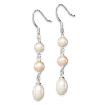 Sterling Silver Polished Pink & White 5-7mm Freshwater Cultured Pearl Dangle Earrings — alternate view