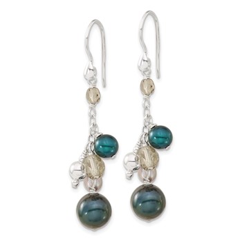 Sterling Silver Multicolor Simulated Pearl & Glass Bead Cluster Dangle Earrings — alternate view