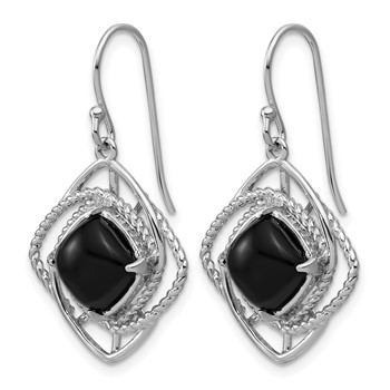 Sterling Silver Rhodium-plated Polished & Twisted Onyx Dangle Earrings — alternate view