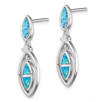 Sterling Silver RH-plated CZ & Blue Cr. Opal Marquise Post Dangle Earrings — alternate view
