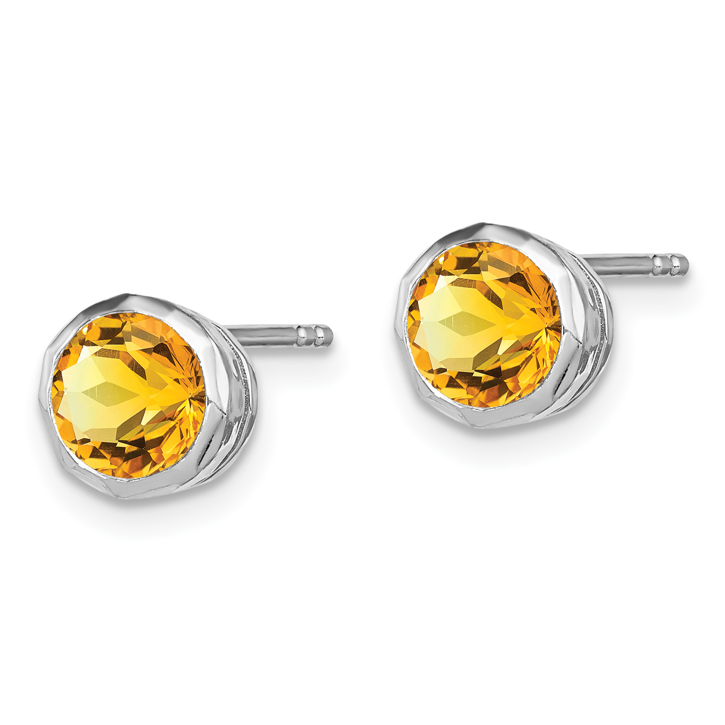 Citrine Circle Stud Earrings 7.8mm 925 Sterling Silver Rhodium-Plated Women's detailed image 2