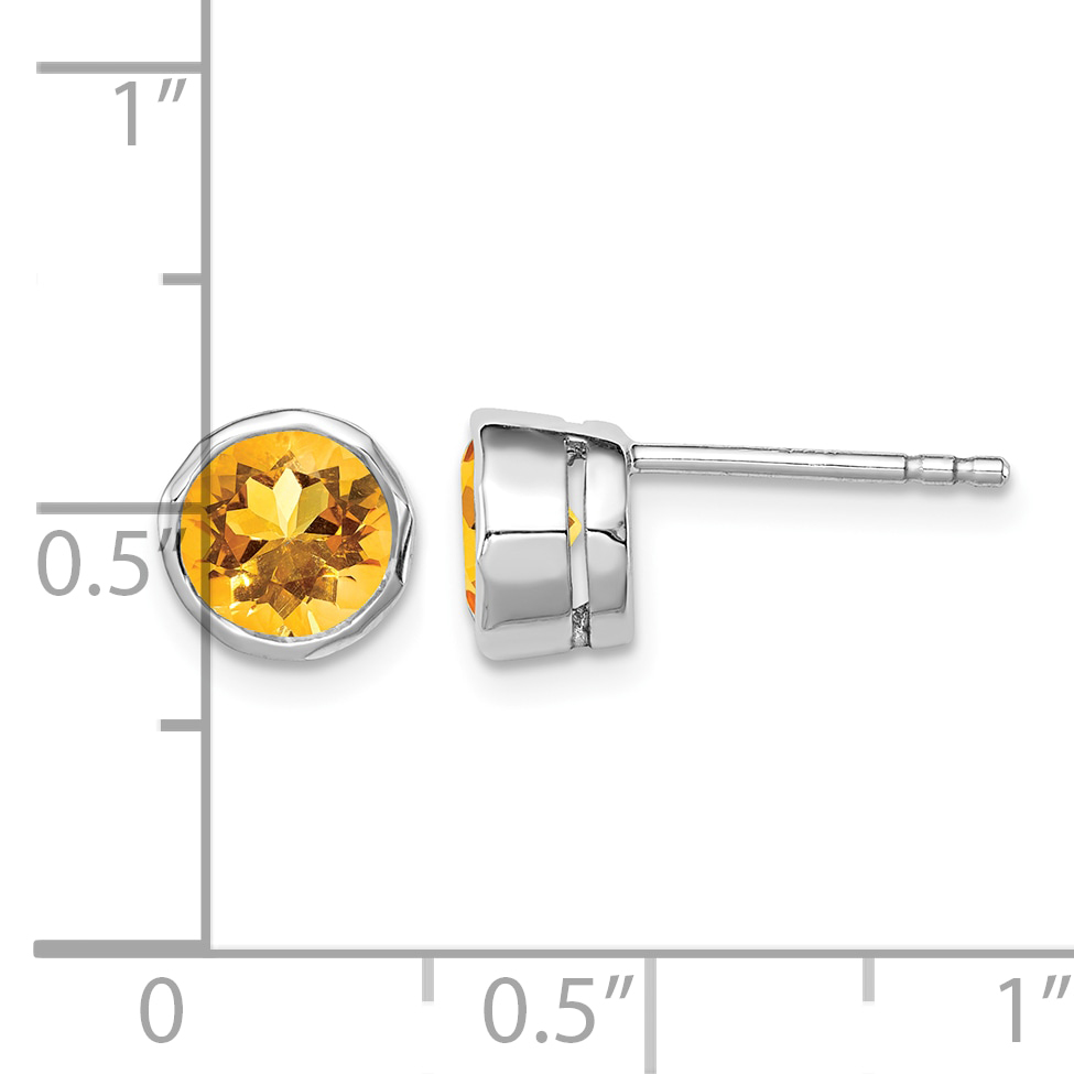 Citrine Circle Stud Earrings 7.8mm 925 Sterling Silver Rhodium-Plated Women's detailed image 4