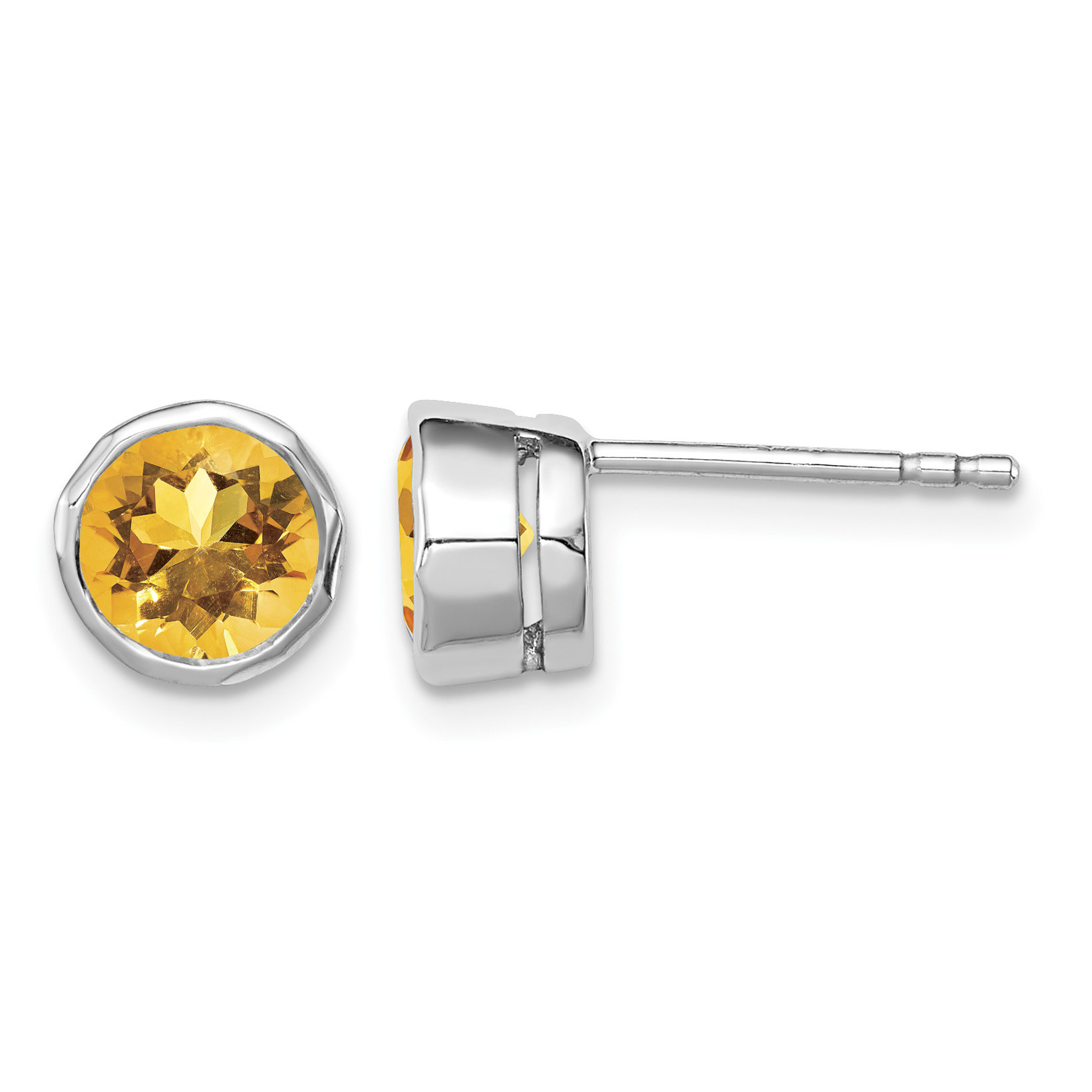 Citrine Circle Stud Earrings 7.8mm 925 Sterling Silver Rhodium-Plated Women's main product image