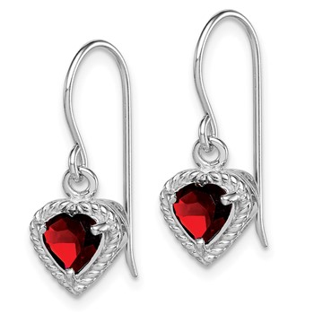 Sterling Silver Rhodium Plated Garnet Small Heart Earrings — alternate view
