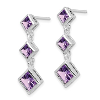 Sterling Silver Rhodium-plated Polished Amethyst Post Dangle Earrings — alternate view