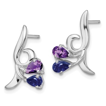 Sterling Silver Rhodium Plated Polished Amethyst and Iolite Post Earrings — alternate view