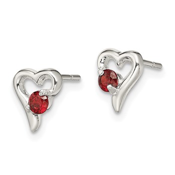 Sterling Silver Polished Red CZ Heart Post Earrings — alternate view