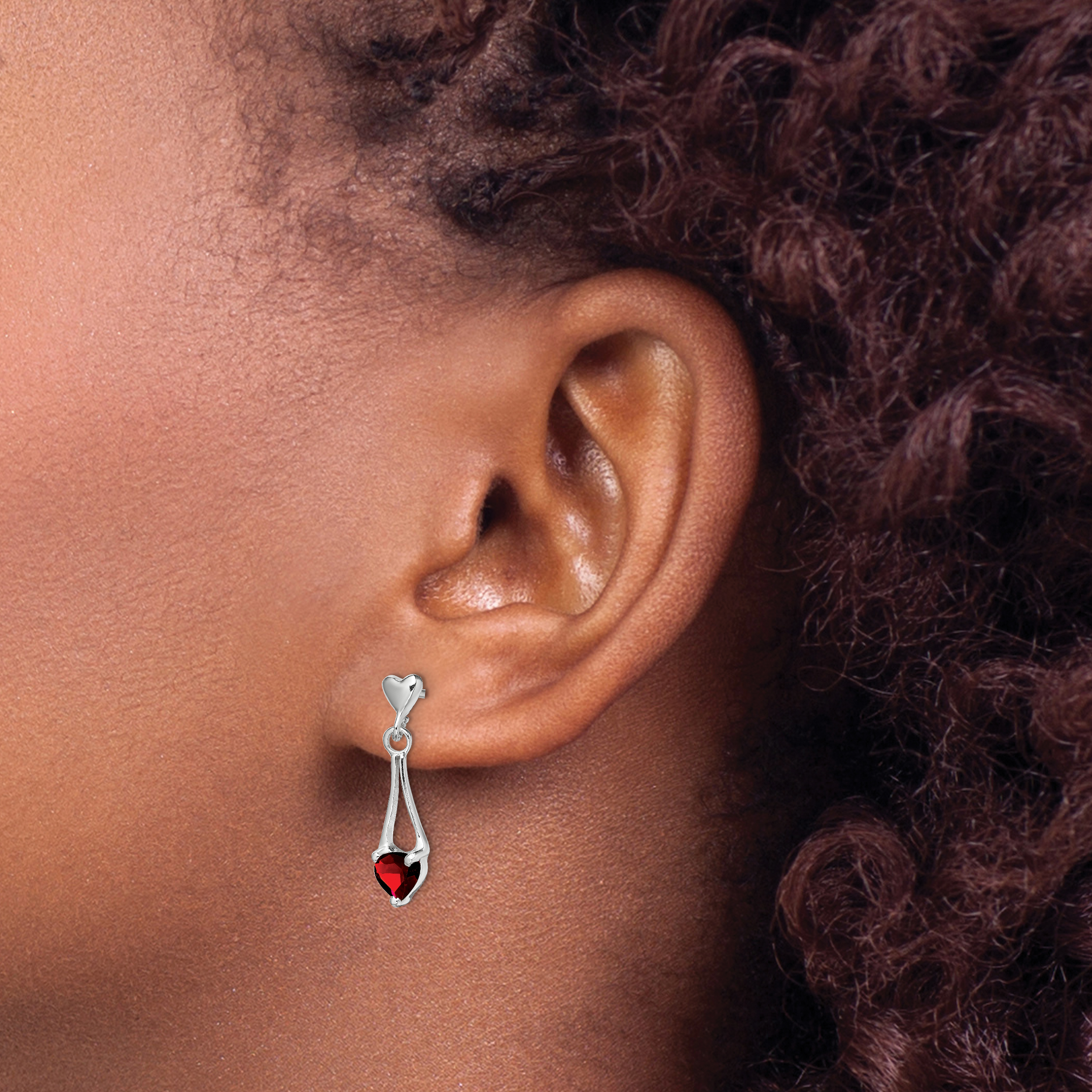 Garnet Heart Post Dangle Earrings 22x5mm 925 Sterling Silver Rhodium-Plated detailed image 3