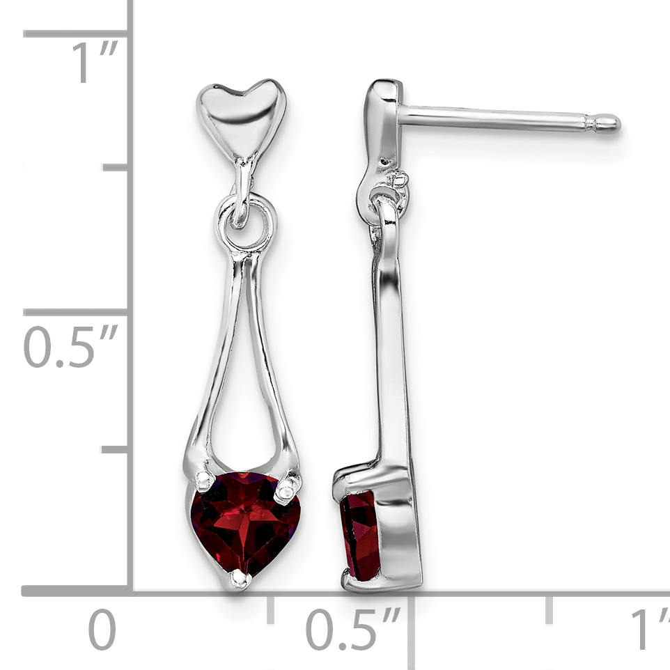 Garnet Heart Post Dangle Earrings 22x5mm 925 Sterling Silver Rhodium-Plated detailed image 4