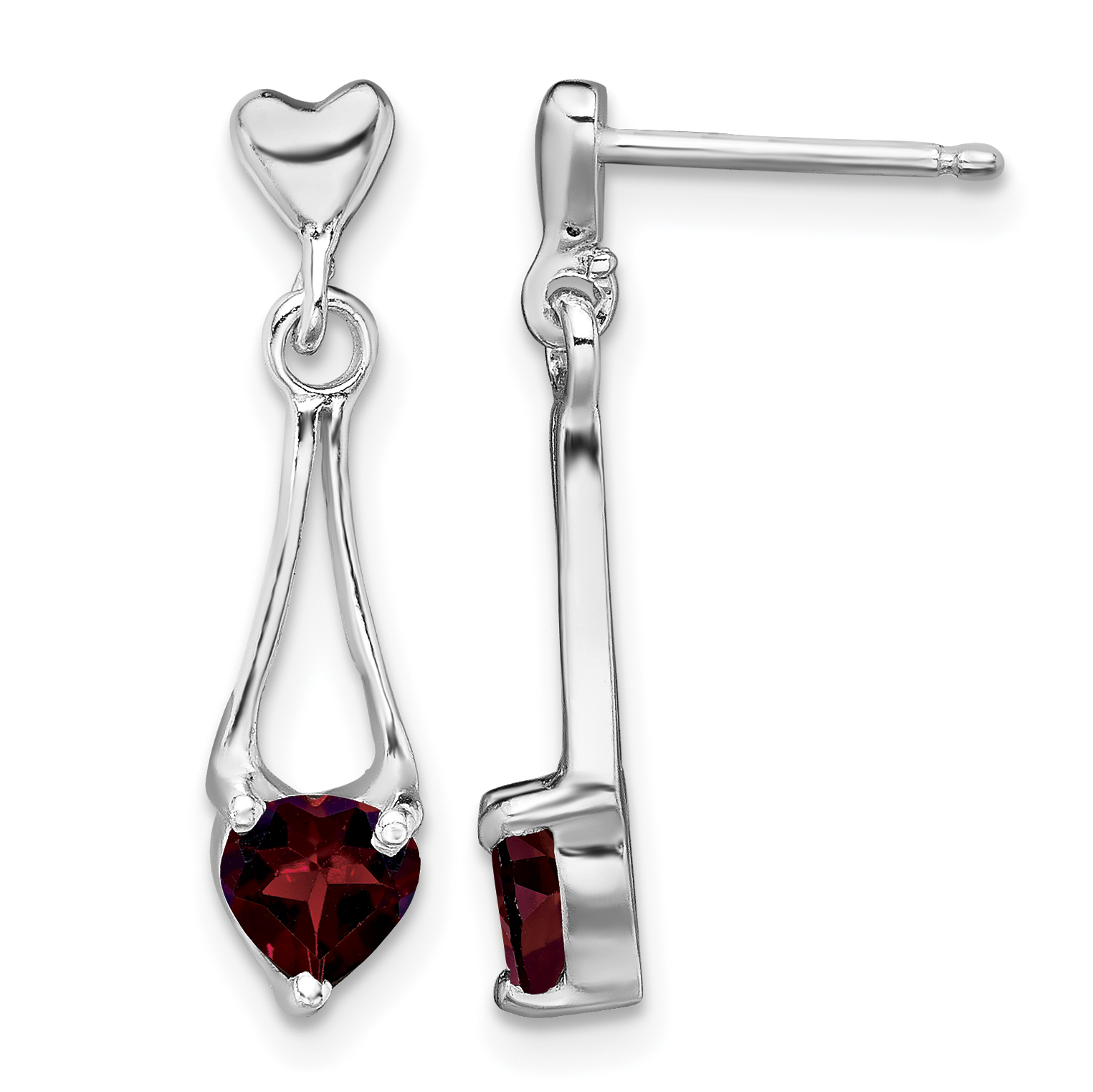 Garnet Heart Post Dangle Earrings 22x5mm 925 Sterling Silver Rhodium-Plated main product image