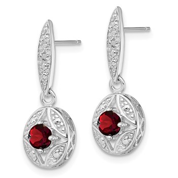 Sterling Silver Rhodium-plated Garnet and Diamond Dangle Earrings — alternate view