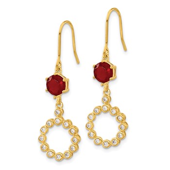 Sterling Silver & Gold-plated CZ & Red Glass Circle Dangle Earrings — alternate view