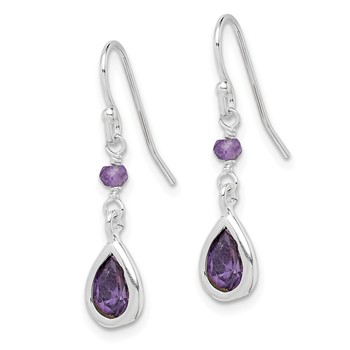 Sterling Silver Rhodium-plated Polish Purple CZ Teardrop Dangle Earrings — alternate view
