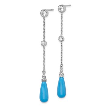 Sterling Silver Rhodium-plated Turquoise and CZ Post Dangle Earrings — alternate view