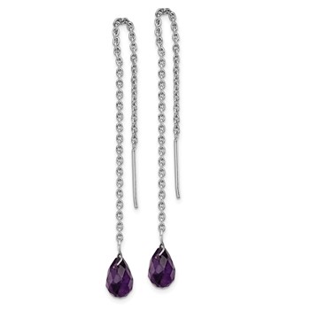 Sterling Silver Rhodium-plated Amethyst Bead Dangle Earrings — alternate view