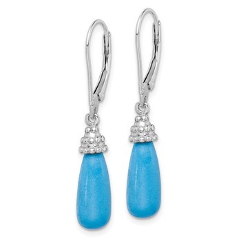 Sterling Silver Rhodium-plated Turquoise Stone Dangle Earrings — alternate view