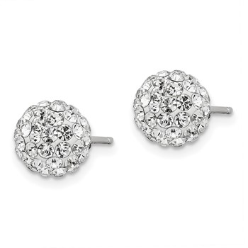 Sterling Silver Rhodium-plated Post 8mm White Czech Crystal Earrings — alternate view