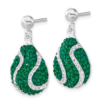 Sterling Silver Green & White Stellux Crystal Teardrop Post Dangle Earrings — alternate view