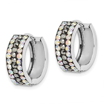 Sterling Silver Rhodium-plated Grey/Rainbow Preciosa Hinged Hoop Earrings — alternate view