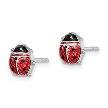 Sterling Silver Rhodium Polished Enameled Lady Bug Post Earrings — alternate view