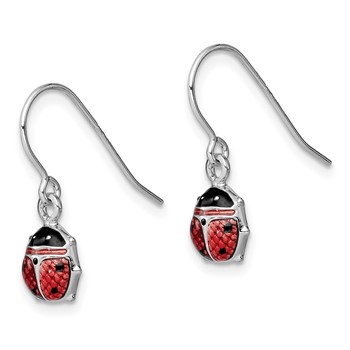 Sterling Silver Rhodium Enameled Ladybug Dangle Earrings — alternate view