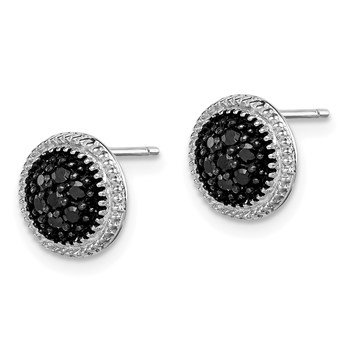 Sterling Silver RH-plated Polished & Textured Black CZ Round Post Earrings — alternate view