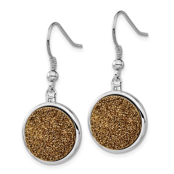 Sterling Silver and Yellow Druzy Circle Shepherd Hook Dangle Earrings — alternate view