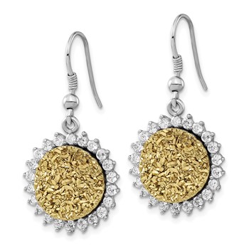 Sterling Silver Yellow Druzy & CZ Circle Shepherd Hook Dangle Earrings — alternate view