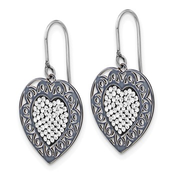Sterling Silver & Black Ceramic Crystal Heart Dangle Earrings — alternate view