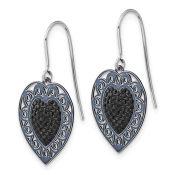 Sterling Silver Black Ceramic Black Crystal Heart Dangle Earrings — alternate view