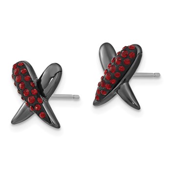 Sterling Silver Black Ceramic Red Crystal X Post Earrings — alternate view