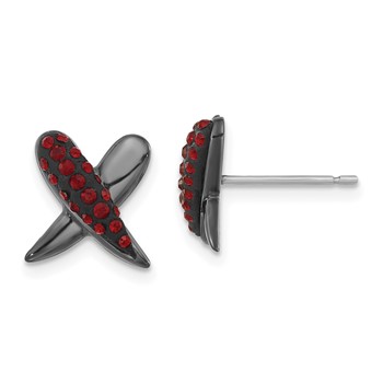 Sterling Silver Black Ceramic Red Crystal X Post Earrings