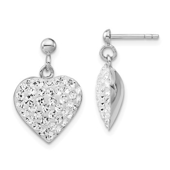 Sterling Silver Rhodium-plated CZ Heart Post Dangle Earrings