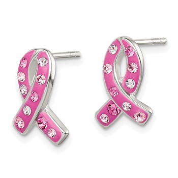 Sterling Silver Pink Stellux Crystal Ribbon Post Earrings — alternate view
