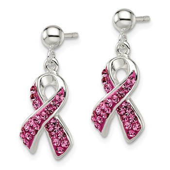 Sterling Silver Stellux Crystal Pink Awareness Ribbon Earrings — alternate view