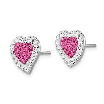 Sterling Silver Rhodium-plated Pink & Clear Stellux Crystal Heart Post Earrings — alternate view